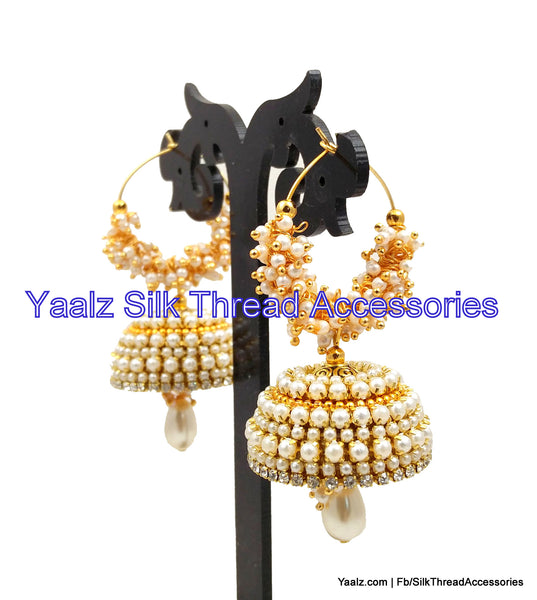 silk thread jewelry Bangle Earring Jumka-Yaalz Rich Pearl Bali Hoop Silk Thread Jhumka-YAALZ