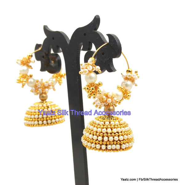 silk thread jewelry Bangle Earring Jumka-Yaalz Rich Pearl & Gold Bali Hoop Silk Thread Jhumka-YAALZ