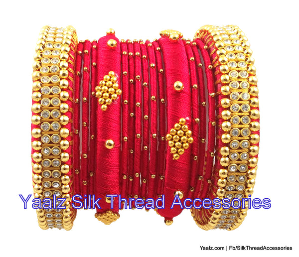 silk thread jewelry Bangle Earring Jumka-Yaalz Party Wear Heavy Bangle Set In Red Color-YAALZ