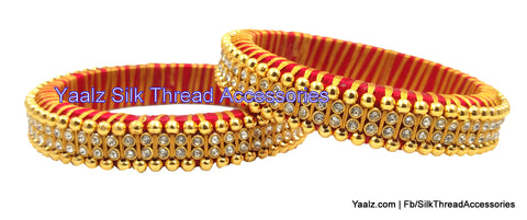 silk thread jewelry Bangle Earring Jumka-Yaalz Heavy Pair Bangle set With Beads & Stones In Red Color-YAALZ