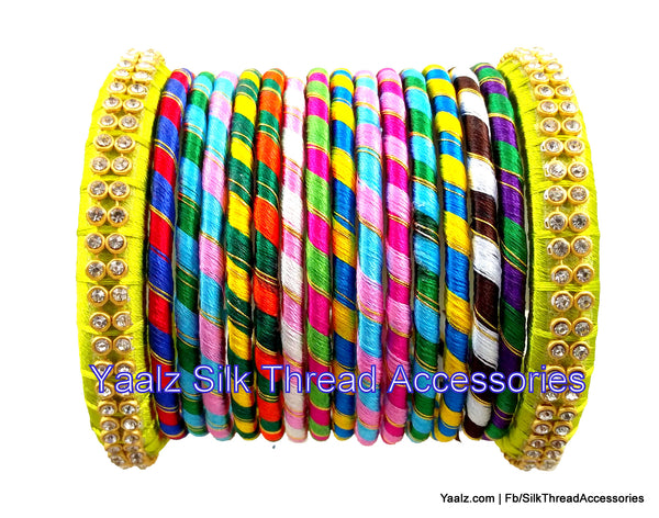 silk thread jewelry Bangle Earring Jumka-Yaalz Assorted Bangle Set With Gold Zari Work in Multi Colors-YAALZ
