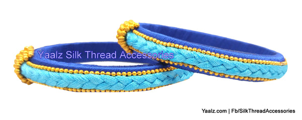 silk thread jewelry Bangle Earring Jumka-Yaalz Plaited Bangle Pair In Royal & Copper Sulphate Blue Colors-YAALZ