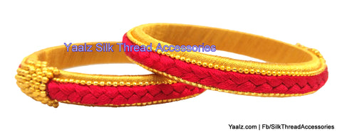silk thread jewelry Bangle Earring Jumka-Yaalz Plaited Bangle Pair In Gold & Red Colors-YAALZ