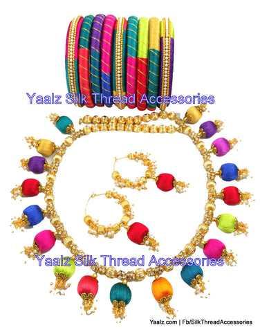 silk thread jewelry Bangle Earring Jumka-Yaalz Pearl Neckset With Bangles Combo In Multi Colors-YAALZ