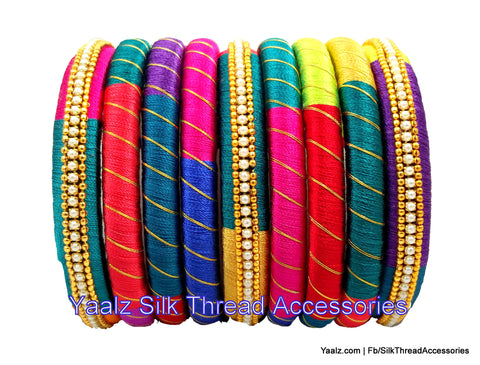 silk thread jewelry Bangle Earring Jumka-Yaalz Assorted Bangle Set in Multi Color-YAALZ