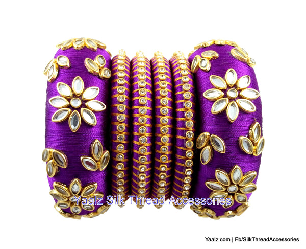 silk thread jewelry Bangle Earring Jumka-Yaalz Heavy Kundan Work Bangle Set In Purple Color-YAALZ