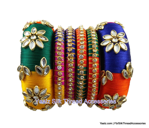 silk thread jewelry Bangle Earring Jumka-Yaalz Heavy Kundan Work Bangle Set In Multi Colors-YAALZ