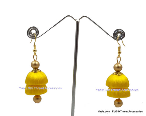 silk thread jewelry Bangle Earring Jumka-Yaalz Simple Double Layer Jhumka Earring In Yellow Color-YAALZ