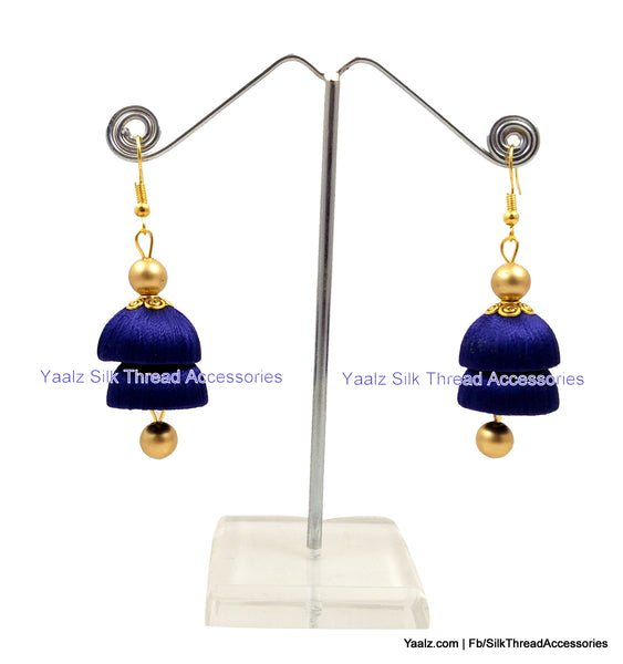 silk thread jewelry Bangle Earring Jumka-Yaalz Simple Double Layer Jhumka Earring In Ink Blue Color-YAALZ