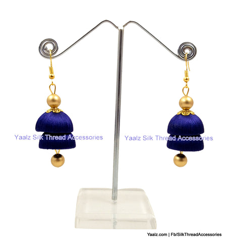 silk thread jewelry Bangle Earring Jumka-Yaalz Simple Double Layer Jhumka Earring In Ink Blue Color-YAALZ
