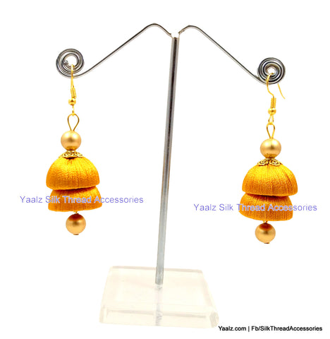 silk thread jewelry Bangle Earring Jumka-Yaalz Simple Double Layer Jhumka Earring In Gold Color-YAALZ