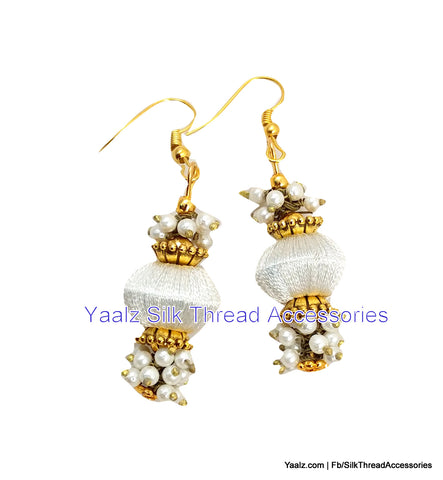 silk thread jewelry Bangle Earring Jumka-Yaalz Simple Bead Pearl Earring In White Color-YAALZ