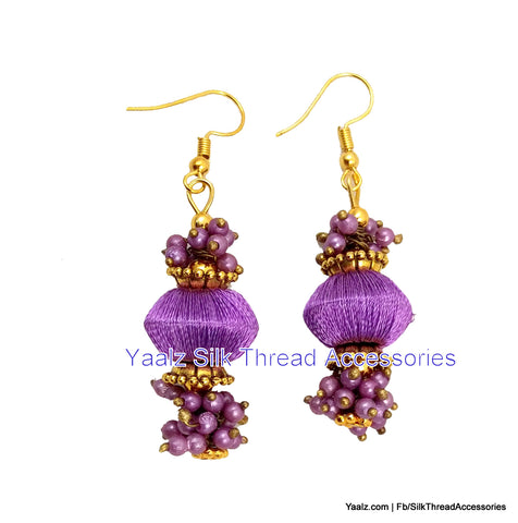 silk thread jewelry Bangle Earring Jumka-Yaalz Simple Bead Pearl Earring In Lavender Color-YAALZ