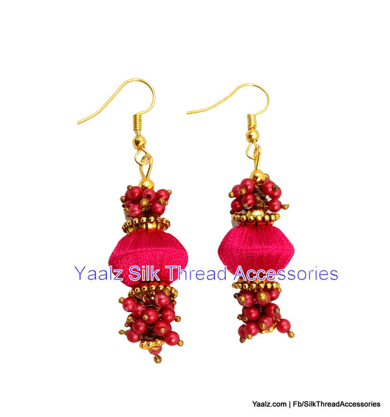 silk thread jewelry Bangle Earring Jumka-Yaalz Simple Bead Pearl Earring In Cardinal Red Color-YAALZ