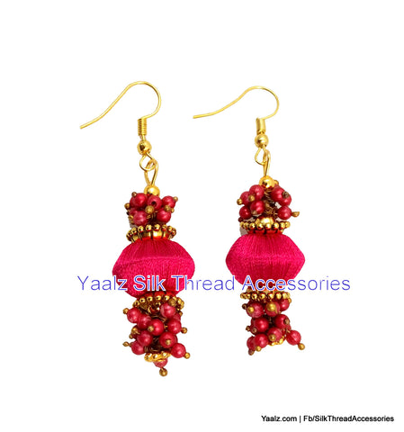 silk thread jewelry Bangle Earring Jumka-Yaalz Simple Bead Pearl Earring In Cardinal Red Color-YAALZ