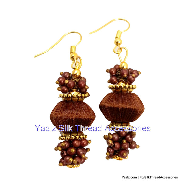 silk thread jewelry Bangle Earring Jumka-Yaalz Simple Bead Pearl Earring In Chocolate Brown Color-YAALZ