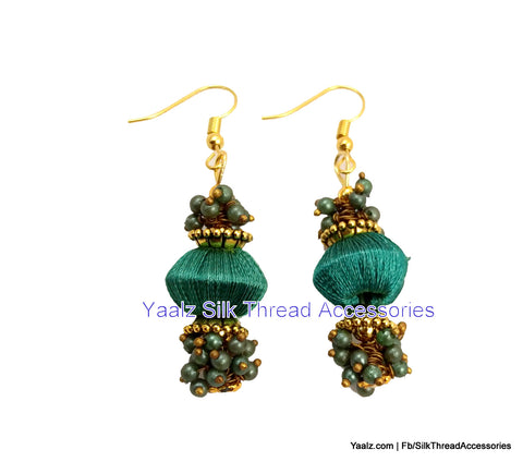 silk thread jewelry Bangle Earring Jumka-Yaalz Simple Bead Pearl Earring In Jade Green Color-YAALZ