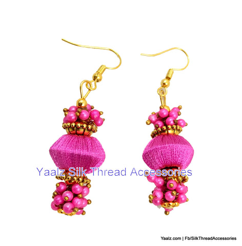 silk thread jewelry Bangle Earring Jumka-Yaalz Simple Bead Pearl Earring In Sweet Pink Color-YAALZ