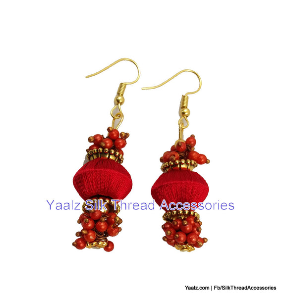 silk thread jewelry Bangle Earring Jumka-Yaalz Simple Bead Pearl Earring In Red Brown Color-YAALZ