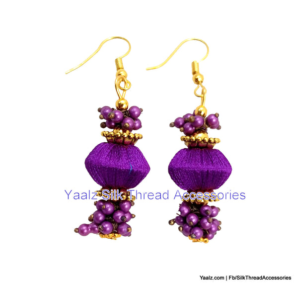 silk thread jewelry Bangle Earring Jumka-Yaalz Simple Bead Pearl Earring In Purple Color-YAALZ