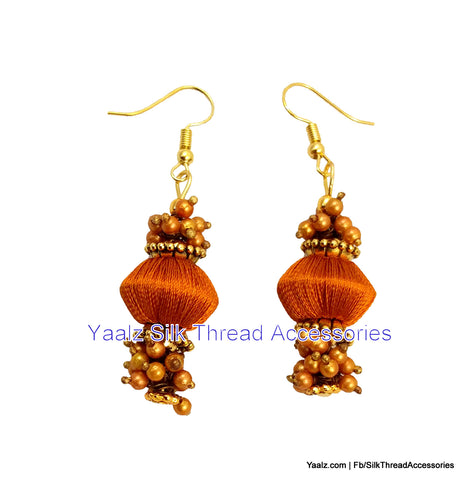 silk thread jewelry Bangle Earring Jumka-Yaalz Simple Bead Pearl Earring In Sienna Color-YAALZ