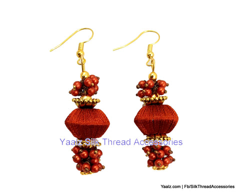 silk thread jewelry Bangle Earring Jumka-Yaalz Simple Bead Pearl Earring In Burnt Sienna Color-YAALZ