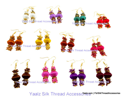 silk thread jewelry Bangle Earring Jumka-Yaalz Simple Bead Pearl Earrings Combo In 12 Assorted Colors-YAALZ