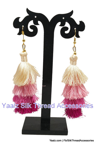 silk thread jewelry Bangle Earring Jumka-Yaalz 4 Layer Tassel Earring In Pink Shades-YAALZ