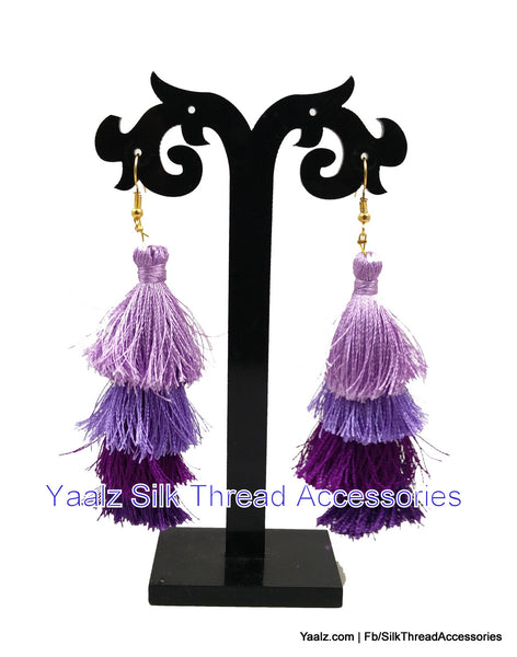 silk thread jewelry Bangle Earring Jumka-Yaalz 4 Layer Tassel Earring In Purple Shades-YAALZ