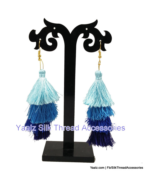 silk thread jewelry Bangle Earring Jumka-Yaalz 4 Layer Tassel Earring In Blue Shades-YAALZ