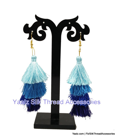 silk thread jewelry Bangle Earring Jumka-Yaalz 4 Layer Tassel Earring In Blue Shades-YAALZ