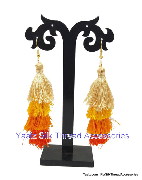 silk thread jewelry Bangle Earring Jumka-Yaalz 4 Layer Tassel Earring In Red Shades-YAALZ