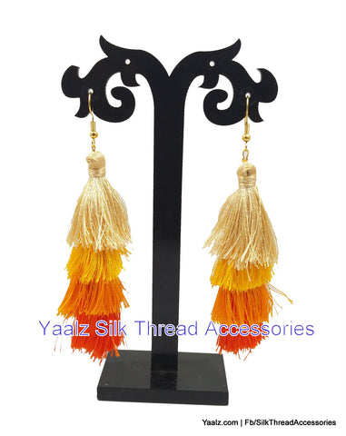 silk thread jewelry Bangle Earring Jumka-Yaalz 4 Layer Tassel Earring In Red Shades-YAALZ