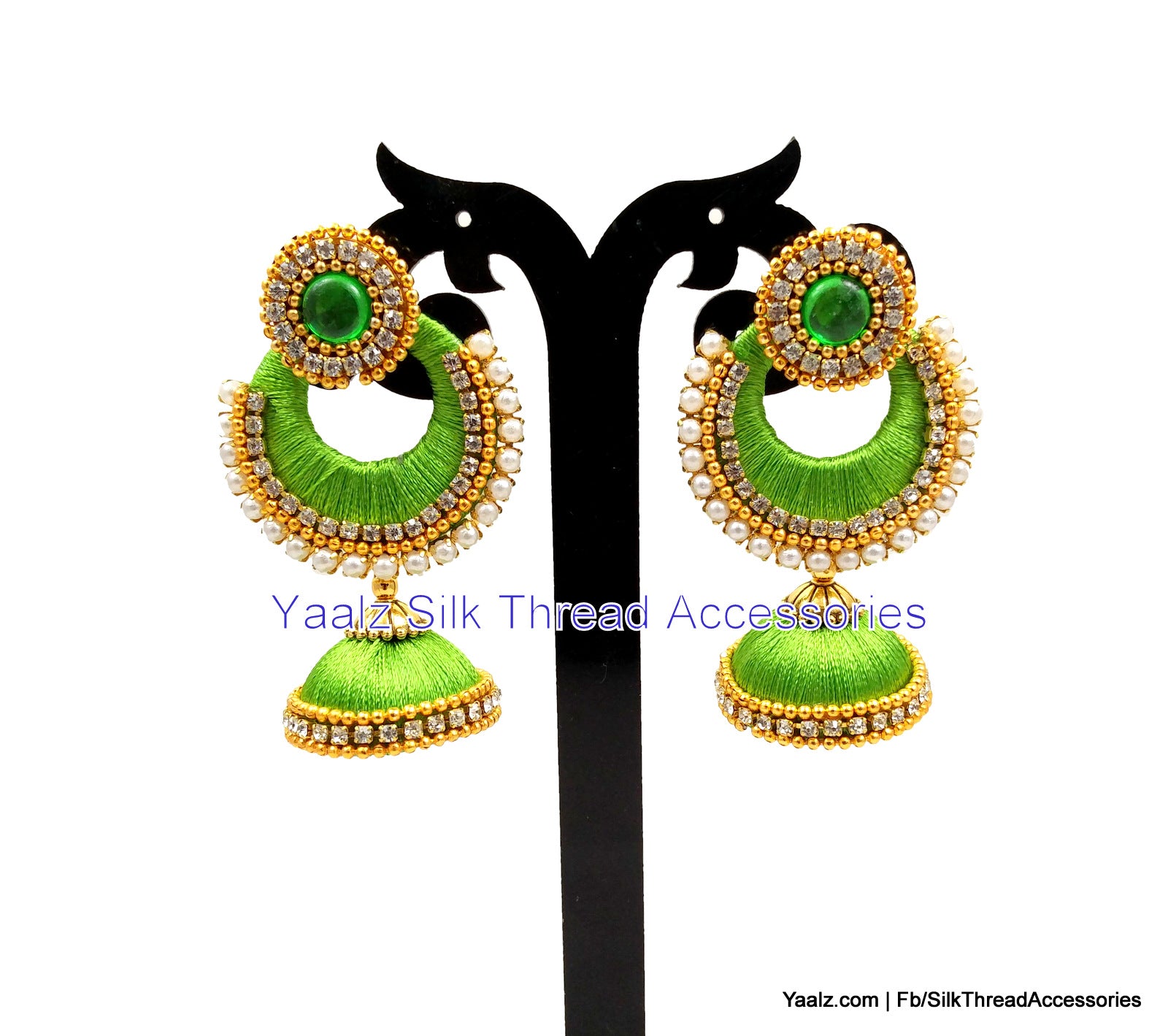 Yaalz Partywear Chand Bali Jhumka Earring in Parrot Green Color