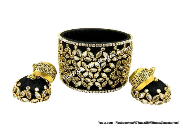 silk thread One Broad Bangle & Two Jumkas 