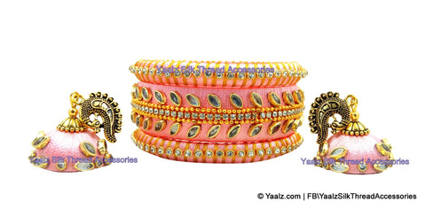 silk thread Three Bangles & Two Jumkas 