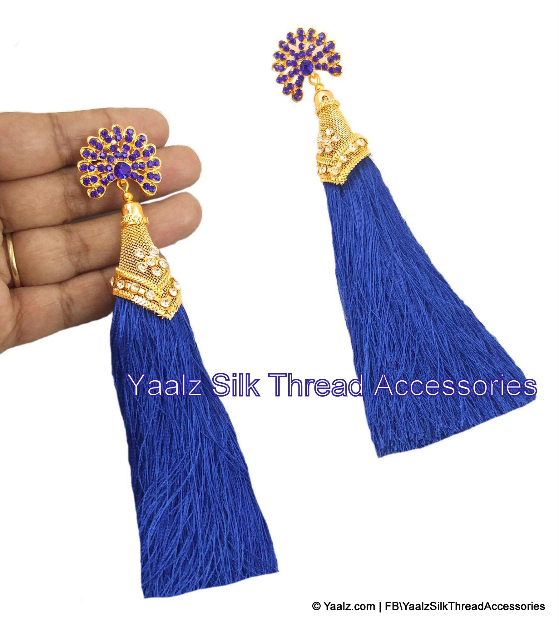 Yaalz Heavy Silk Thread Tassel Earrings With AD Stone Stud In