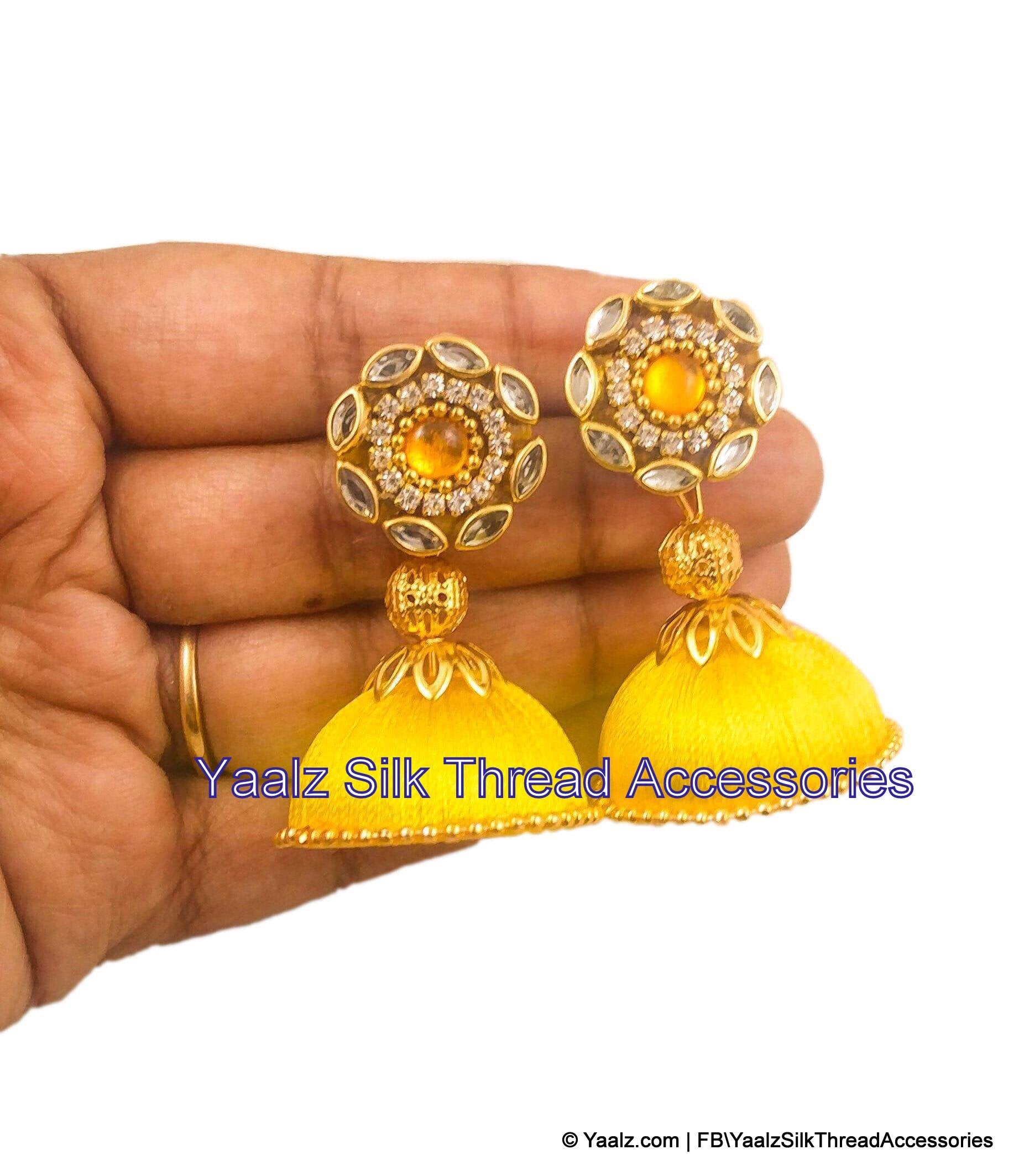 Buy Priyaasi Gold Plated Lotus Inspired Handpainted Yellow Jhumka Earrings  Online