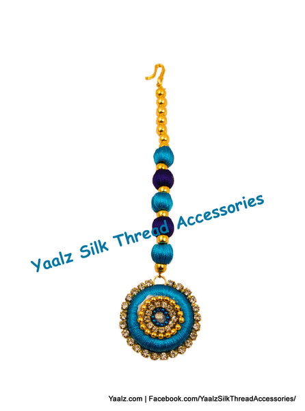 Yaalz Silk Thread Maang Tikka In Pink Color
