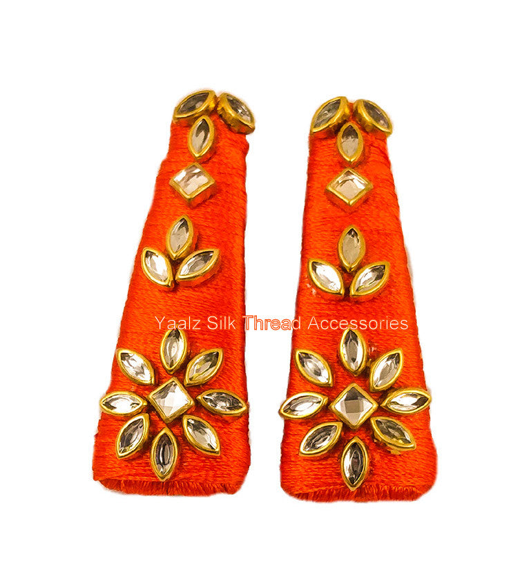 Yaalz Silk Thread Tic-Tac Hair Clip Pair In Red Color