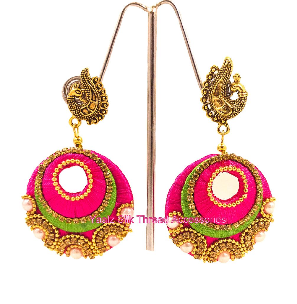 Yaalz Silk Thread Chand Bali Earrings With Checks In Assorted Colors