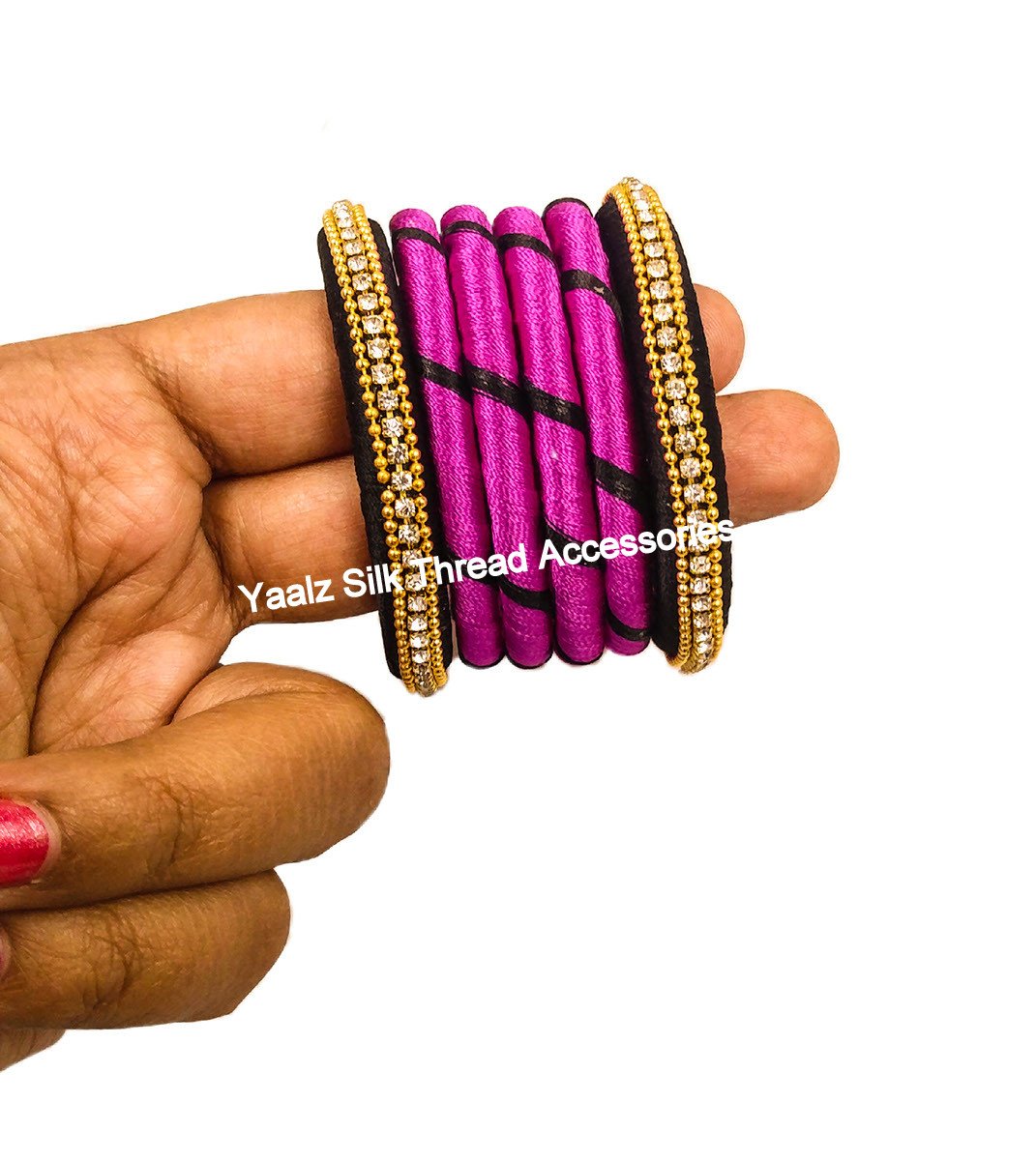 Black and pink silk thread bangles store