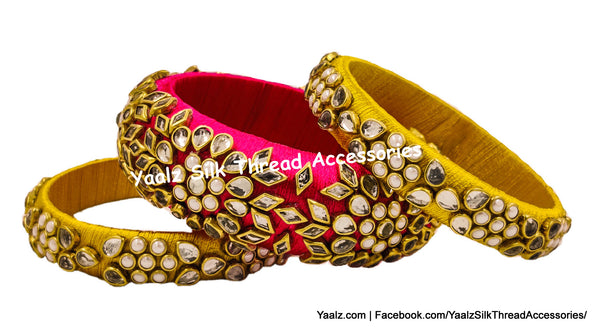 Yaalz Heavy Pearl Kundan Stone Partywear Bangle Sets In Assorted Colors