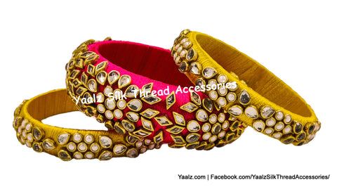 Yaalz Heavy Pearl Kundan Stone Partywear Bangle Sets In Assorted Colors