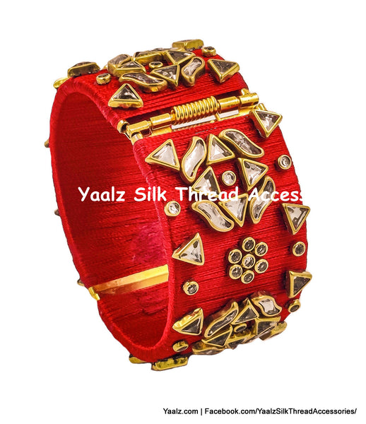 Yaalz Silk Thread Kundan Stone 1 Inch Bracelet Bangles In Assorted Colors
