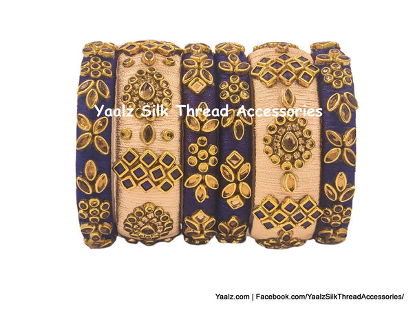 Yaalz Silk Thread Heavy Traditional Design Color Kundan Stone 6Pcs Bangle Sets In Assorted Colors