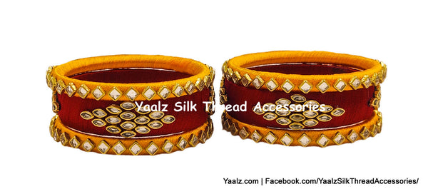 Yaalz Silk Thread Heavy Kundan Stone Partywear 6Pcs Bangle Sets In Assorted Colors