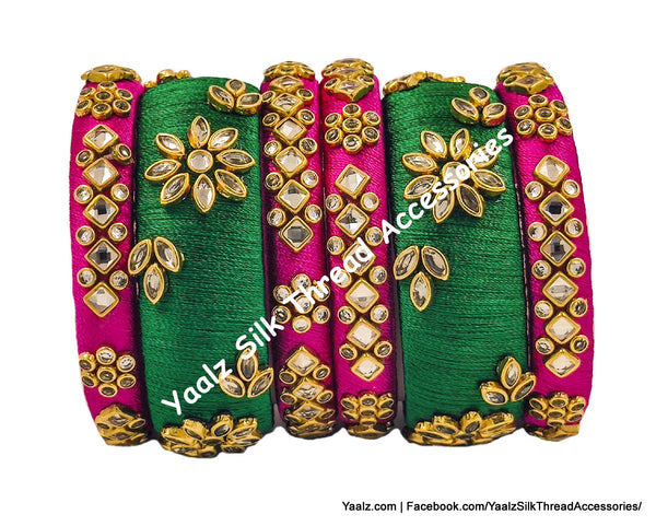 Yaalz Silk Thread 6Pcs Kundan Stone Elegant Bangle Sets In Assorted Colors