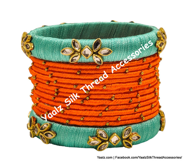 Yaalz Silk Thread Simple Kundan Stone Heavy Metal Partywear Bangle Sets In Assorted Colors-Set 1