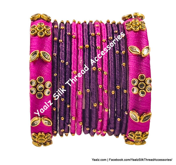 Yaalz Silk Thread Kundan Stone Heavy Metal Partywear Bangle Sets In Assorted Colors - Set 2